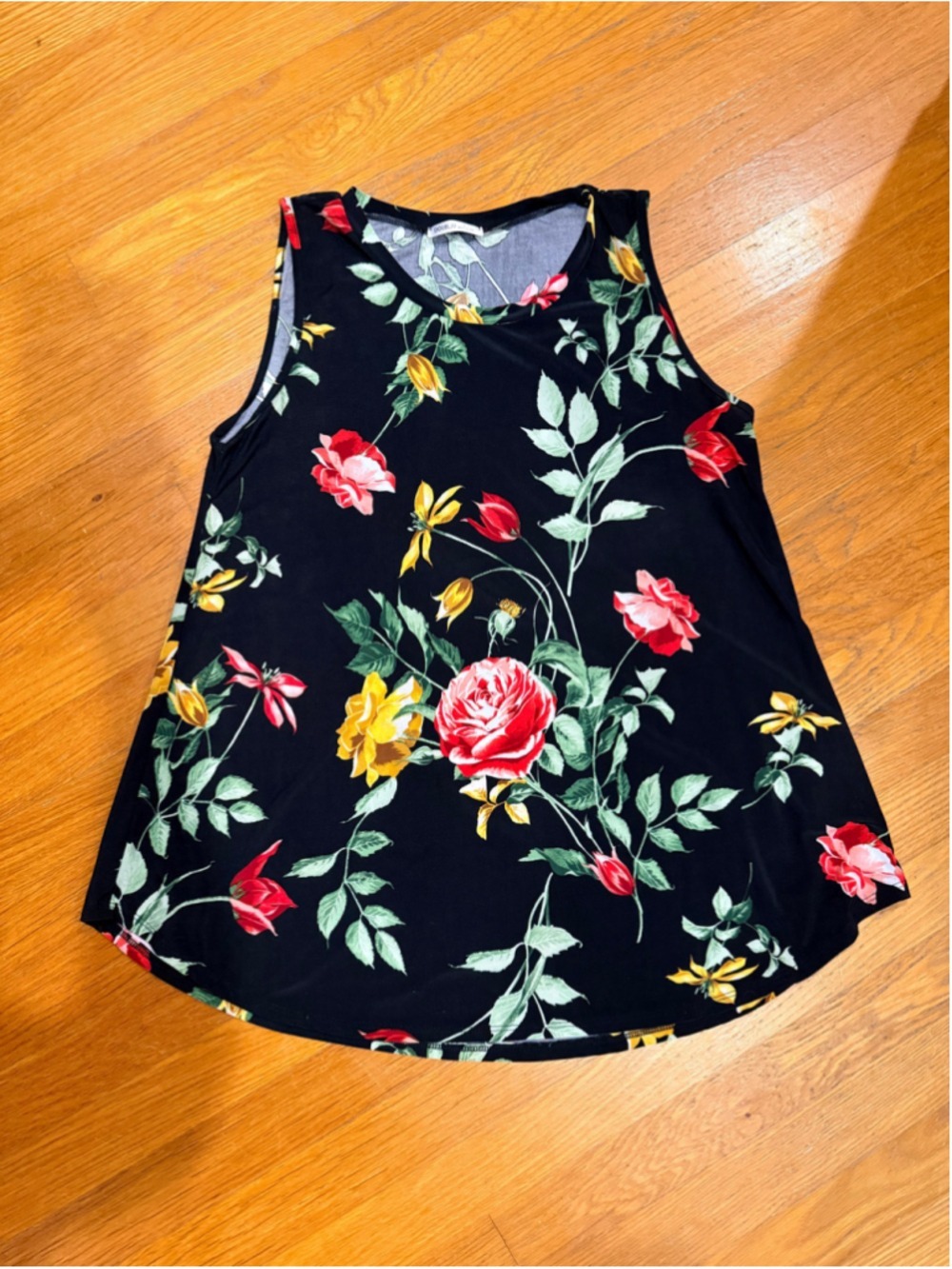 Women's Doublju Floral Tank Top Size L Black Red